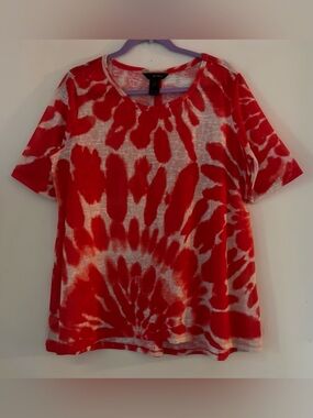 Ali Miles Ali Miles Tie Dye Knit Fabric Red Short Sleeve Blouse Shirt Sz L Artsy
